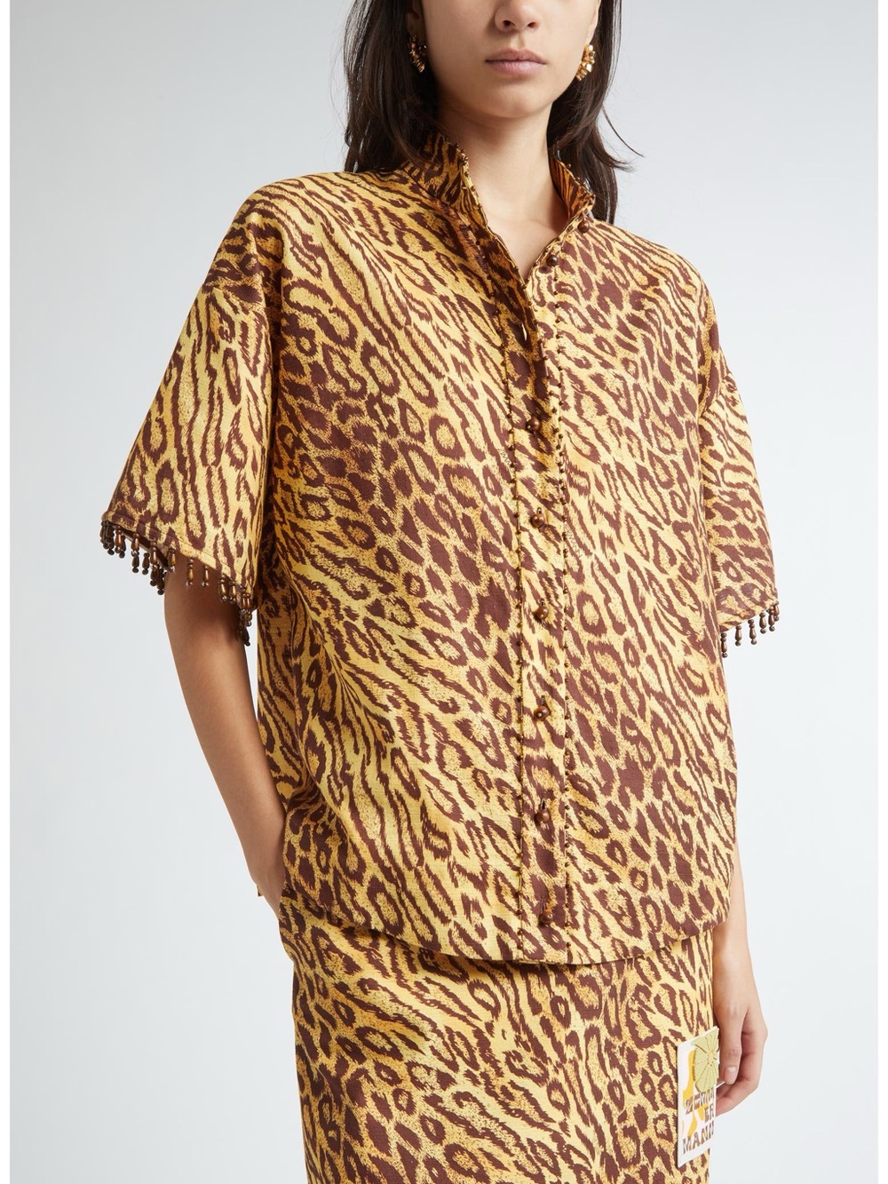Zimmermann Coco Bead Embellished Leopard Print Cotton Shirt US 6 AU 1 Loose NWT